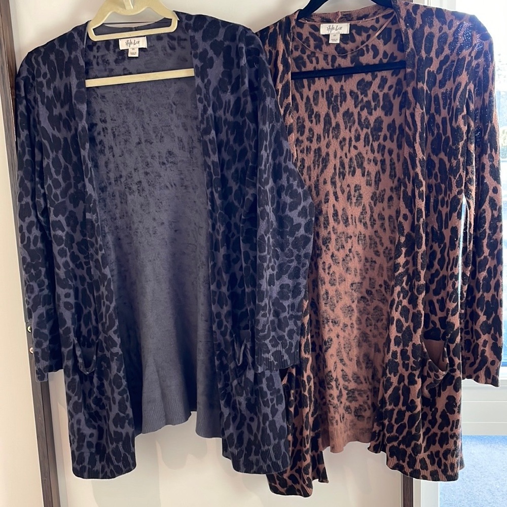 Set of Petite  Animal print duster with slouch pockets